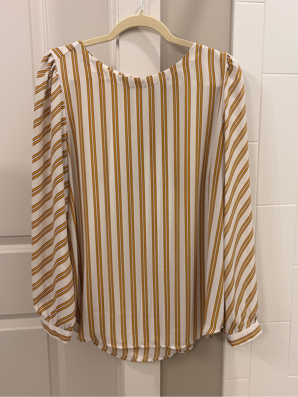 LOFT White and Mustard Striped Blouse